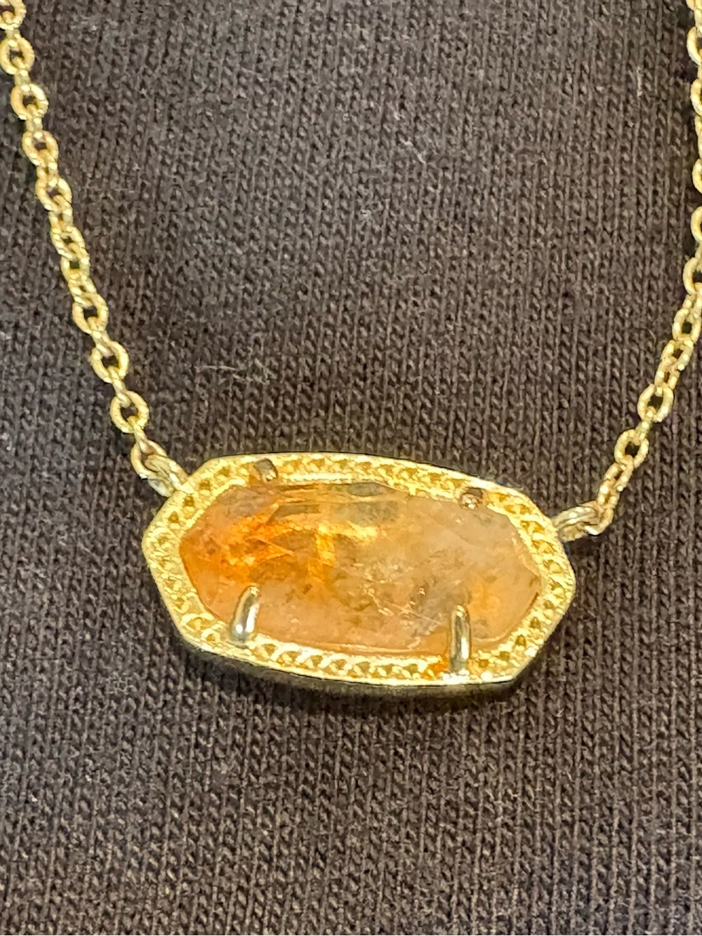 Kendra Scott Gold Necklace with Orange Gemstone Pendant - Women Jewelry